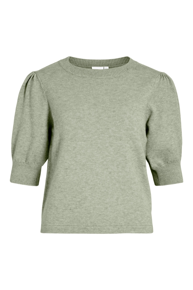 VIRIL 2/4 SLEEVE O-NECK KNIT TOP - 14105306 OIL GREEN/MELANGE